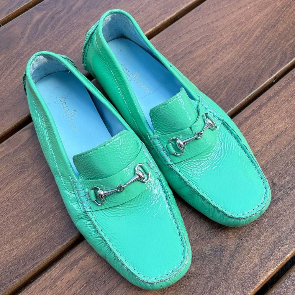 Cole Haan Mint Green Leather Horsebit Moccasin Driving Loafers Size 8